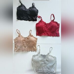 Lace Bralette Set sz Large - Black, Red, Tan, White